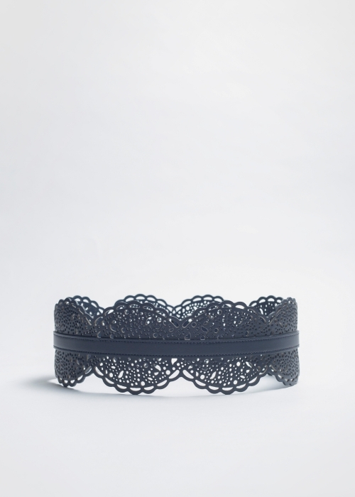 Wide Leather Waist Belt Dark Blue