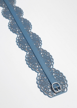 Light Blue Woman Leather Waist Belt