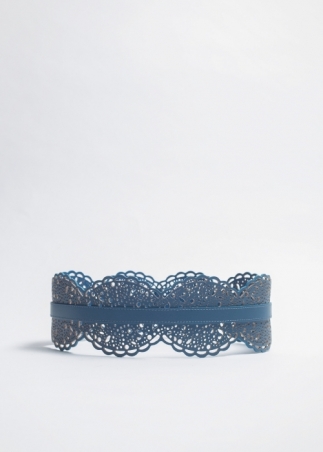 Light Blue Woman Leather Waist Belt