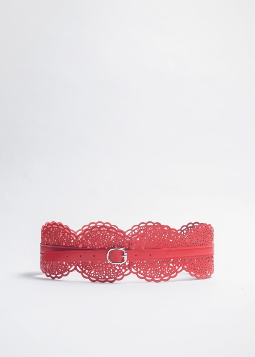 Ferrari Red Woman Leather Waist Belt