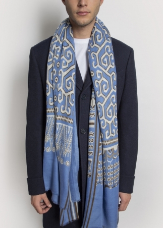 Light Blue Pua Kumbu Cashmere Stole