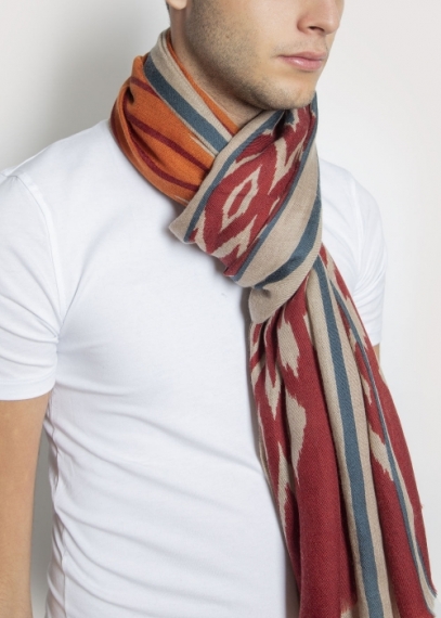 Beige and Red Kashan Cashmere Stole