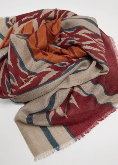 Beige and Red Kashan Cashmere Stole