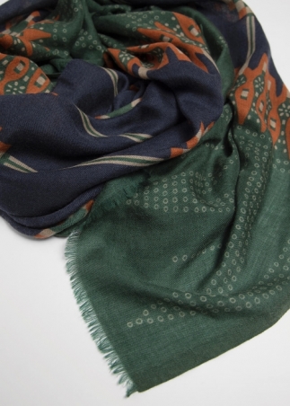 Blue and Green Sampot Cashmere Stole