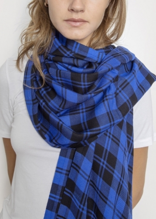 Silk and cashmere tartan scarf - Blue | Toosh cashmere scarves