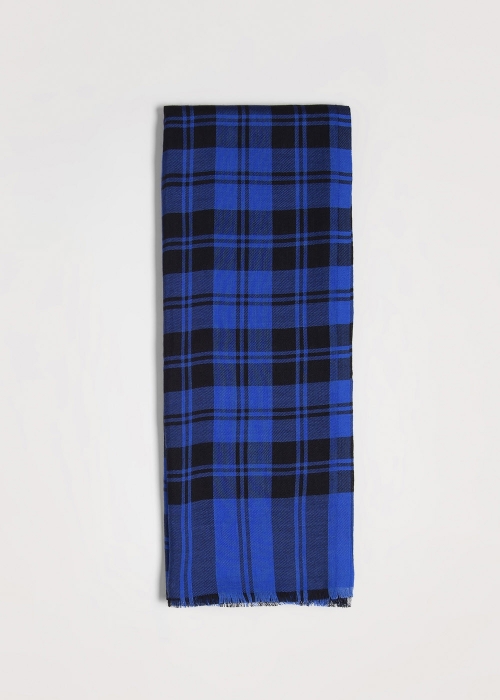 Silk and cashmere tartan scarf - Blue | Toosh cashmere scarves