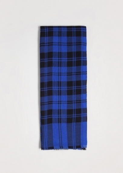 Silk and cashmere tartan scarf - Blue | Toosh cashmere scarves