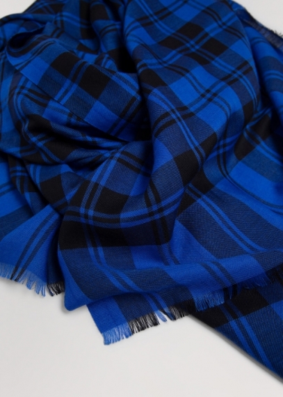 Silk and cashmere tartan scarf - Blue | Toosh cashmere scarves