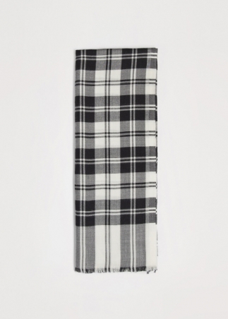 Silk and cashmere tartan scarf - White | Toosh cashmere scarves