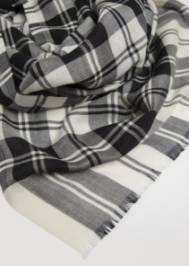 Silk and cashmere tartan scarf - White | Toosh cashmere scarves
