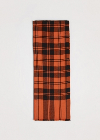 Silk and cashmere tartan scarf - Orange  | Toosh cashmere scarves