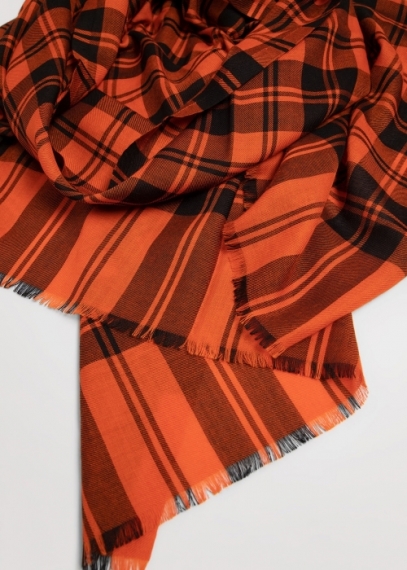 Silk and cashmere tartan scarf - Orange  | Toosh cashmere scarves