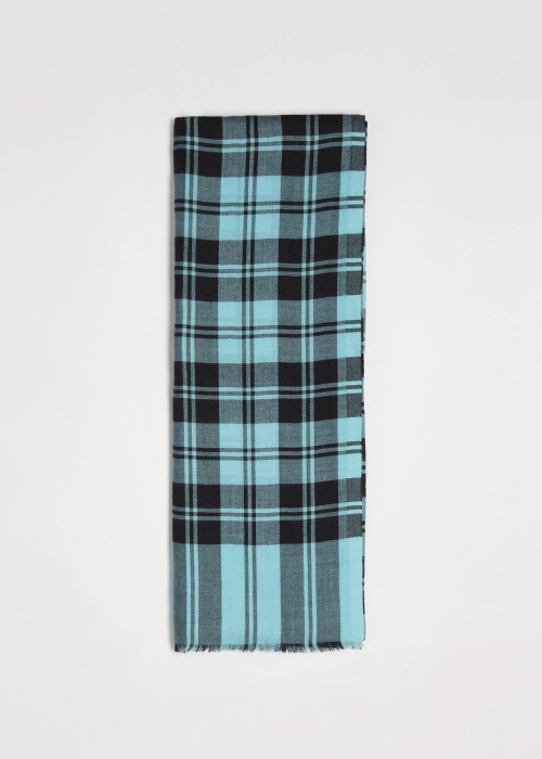 Silk and cashmere tartan scarf - Turquoise  | Toosh cashmere scarves