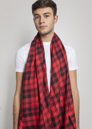 Silk and cashmere tartan scarf - Red  | Toosh cashmere scarves