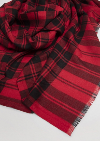Silk and cashmere tartan scarf - Red  | Toosh cashmere scarves