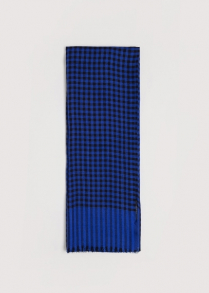 Wool and silk check scarf  - Blue | Toosh men luxury scarves