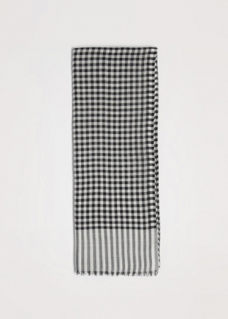Wool and silk check scarf  - Black and white | Toosh men luxury scarves