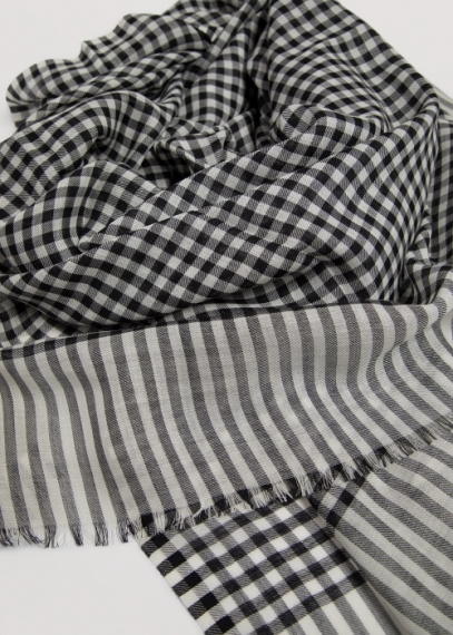 Wool and silk check scarf  - Black and white | Toosh men luxury scarves