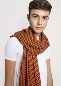 Wool and silk check scarf Orange