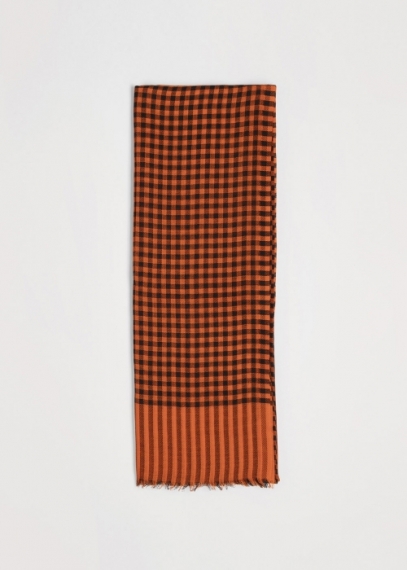Wool and silk check scarf  - Orange | Toosh men luxury scarves