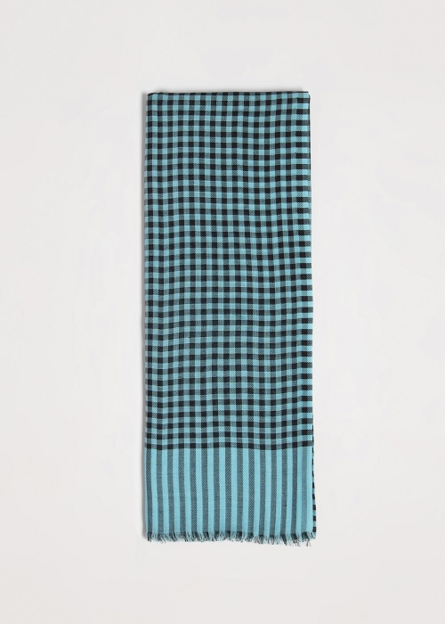 Wool and silk check scarf  - Turquoise | Toosh men luxury scarves