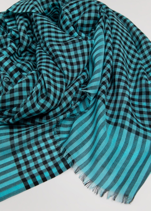 Wool and silk check scarf  - Turquoise | Toosh men luxury scarves