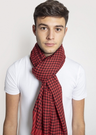 Wool and silk check scarf  - Red | Toosh men luxury scarves