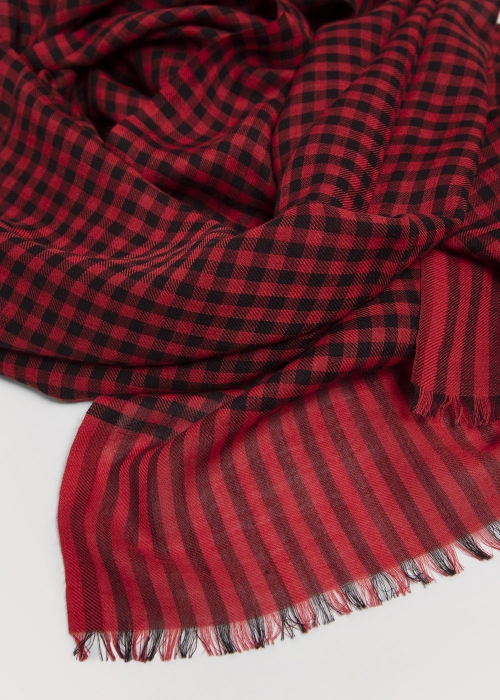Wool and silk check scarf  - Red | Toosh men luxury scarves