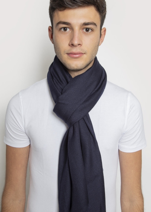 Navy Silk and Cashmere Scarf