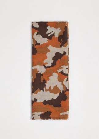 Orange Camouflage Cashmere and Silk Scarf