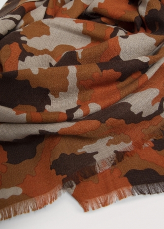 Orange Camouflage Cashmere and Silk Scarf