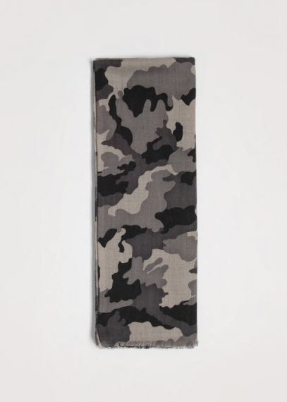 Grey Camouflage Cashmere and Silk Scarf