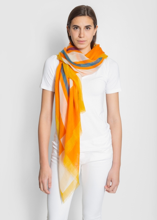 Orange and White Squares Light Cashmere Stole