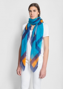 Light Cashmere Stole Blue Squares pattern worn by a model