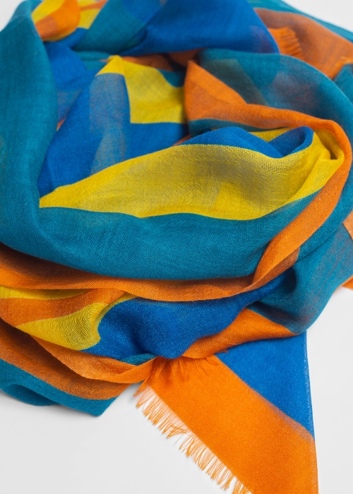 Light Cashmere Stole Orange and Blue Squares...