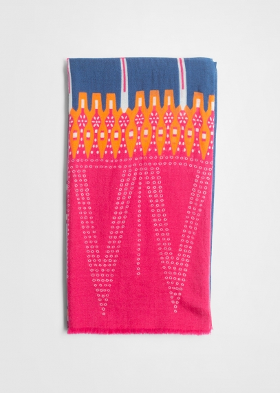 Fuchsia and Blue Sampot Light Cashmere Stole