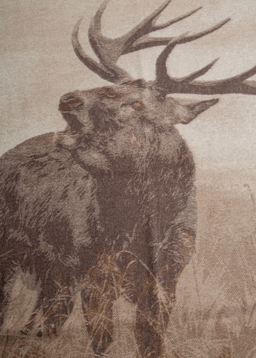 Coperta in cashmere puro telaio jacquard disegno cervo marrone