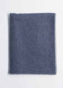 Elegant blue cashmere blanket made in Italy with white embroidery