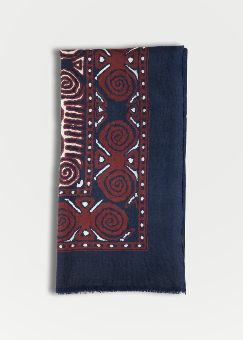 Blue and burgundy cashmere scarf made in Italy