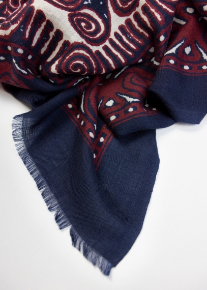 Blue and burgundy cashmere scarf made in Italy