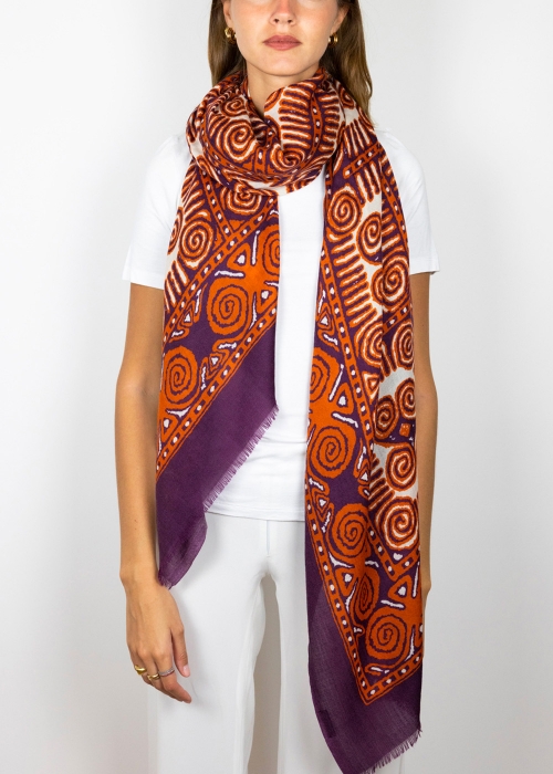 Purple and orange cashmere scarf and shawl