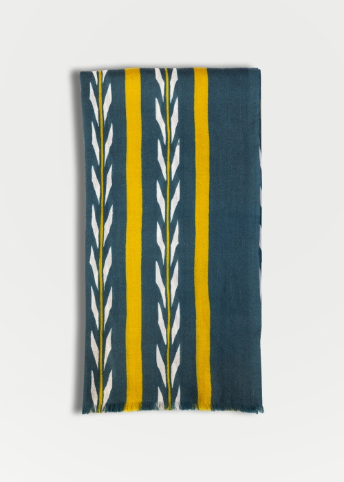 Teal and mustard cashmere scarf made in Italy Toosh