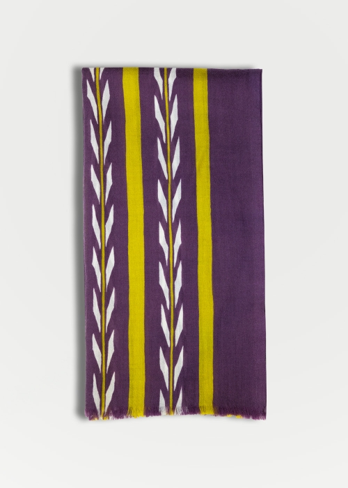Purple and mustard pattern - cashmere scarf made in Italy