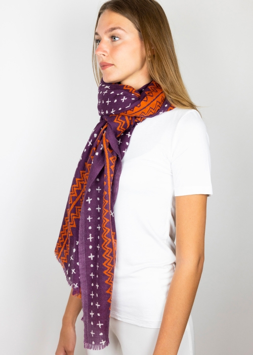 Sciarpa cashmere viola arancio | Stole e accessori in cashmere made in Italy