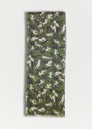 Green camouflage cashmere silk scarf