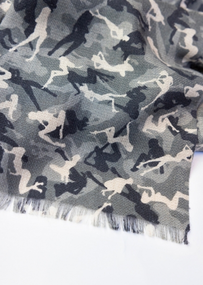 Sciarpa cashmere seta camouflage grigio