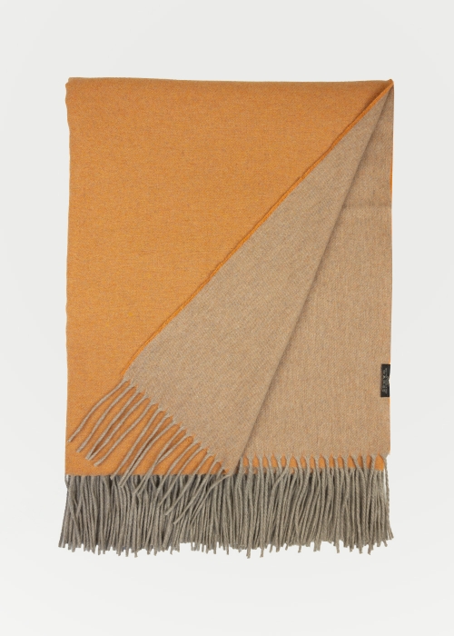 cashmere plaid detail - Orange - Toosh Cashmere Blankets