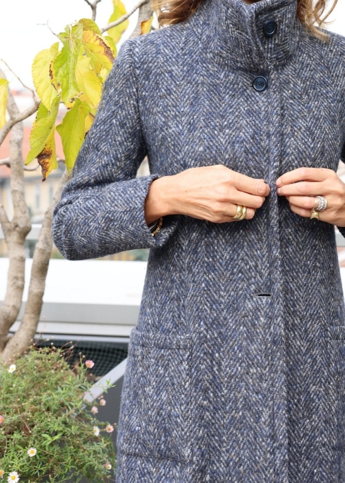 Cappotto donna spigato azzurro in lana | Toosh abbigliamento sartoriale milano donna