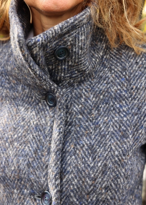 Cappotto donna spigato azzurro in lana | Toosh abbigliamento sartoriale milano donna