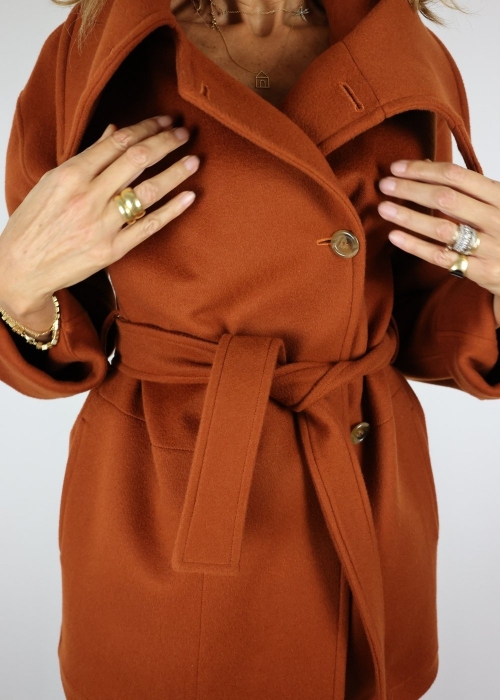 Double breast cashmere woman coat rust orange | Toosh tailored woman coats Milan